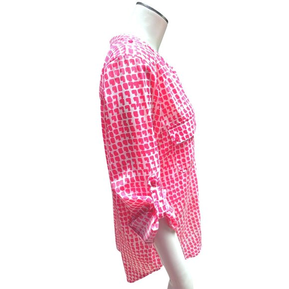 Collective Concepts Medium Pink White Hearts Patterned Blouse Long Sleeve All Po - Picture 4 of 7